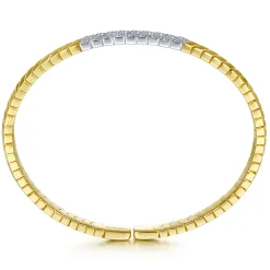 Clearance Gabriel & Co. Demure - 14 Yellow Gold Chevron Cuff Bracelet with White Gold Diamond Pave Station
