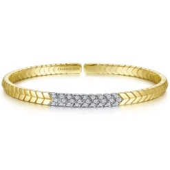 Clearance Gabriel & Co. Demure - 14 Yellow Gold Chevron Cuff Bracelet with White Gold Diamond Pave Station