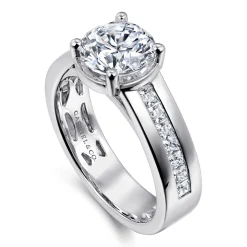 New Gabriel & Co. Dennise - 14K White Gold Wide Band Round Diamond Engagement Ring
