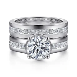 New Gabriel & Co. Dennise - 14K White Gold Wide Band Round Diamond Engagement Ring