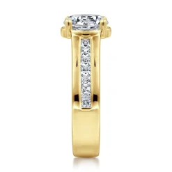 Sale Gabriel & Co. Dennise - 14K Yellow Gold Bezel Prong Wide Band Round Diamond Engagement Ring