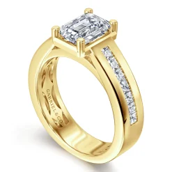 Discount Gabriel & Co. Dennise - 14K Yellow Gold Wide Band Emerald Cut Diamond Engagement Ring