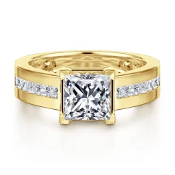 Hot Gabriel & Co. Dennise - 14K Yellow Gold Wide Band Princess Cut Diamond Engagement Ring