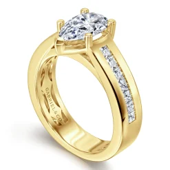 Discount Gabriel & Co. Dennise - 14K Yellow Gold Wide Band Pear Shape Diamond Engagement Ring