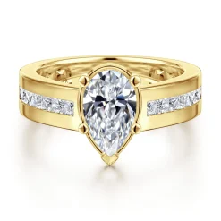 Discount Gabriel & Co. Dennise - 14K Yellow Gold Wide Band Pear Shape Diamond Engagement Ring