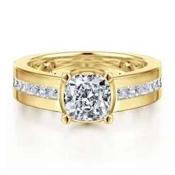 Outlet Gabriel & Co. Dennise - 14K Yellow Gold Wide Band Cushion Cut Diamond Engagement Ring