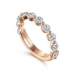 New Gabriel & Co. Devinne - 14K Rose Gold Single Prong Diamond Anniversary Band - 1.5 ct