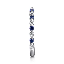 New Gabriel & Co. Devinne - 14K White Gold Single Prong Diamond and Sapphire Anniversary Band - 0.25 ct