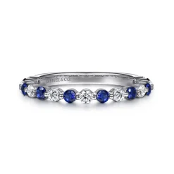 New Gabriel & Co. Devinne - 14K White Gold Single Prong Diamond and Sapphire Anniversary Band - 0.25 ct
