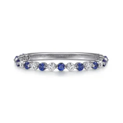 Best Gabriel & Co. Devinne - 14K White Gold Single Prong Diamond and Sapphire Anniversary Band - 0.18 ct