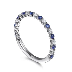Best Gabriel & Co. Devinne - 14K White Gold Single Prong Diamond and Sapphire Anniversary Band - 0.18 ct