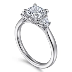 Online Gabriel & Co. Devon - 14K White Gold Cushion Cut Three Stone Lotus Diamond Engagement Ring