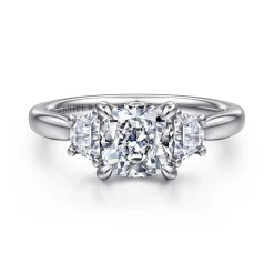 Online Gabriel & Co. Devon - 14K White Gold Cushion Cut Three Stone Lotus Diamond Engagement Ring