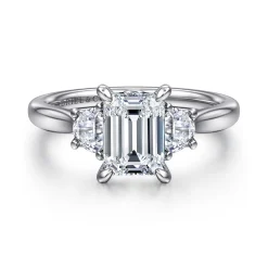 Best Gabriel & Co. Devon - 14K White Gold Emerald Cut Three Stone Lotus Diamond Engagement Ring