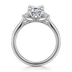 Best Gabriel & Co. Devon - 14K White Gold Emerald Cut Three Stone Lotus Diamond Engagement Ring