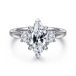 Sale Gabriel & Co. Devon - 14K White Gold Marquise Shape Three Stone Lotus Diamond Engagement Ring