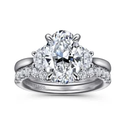 Online Gabriel & Co. Devon - 14K White Gold Oval Three Stone Lotus Diamond Engagement Ring
