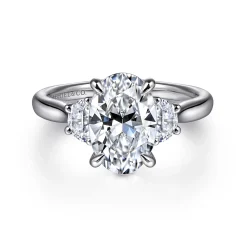 Online Gabriel & Co. Devon - 14K White Gold Oval Three Stone Lotus Diamond Engagement Ring