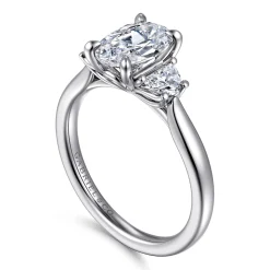 Gabriel & Co. Devon - 14K White Gold Oval Three Stone Lotus Diamond Engagement Ring
