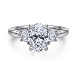 Gabriel & Co. Devon - 14K White Gold Oval Three Stone Lotus Diamond Engagement Ring