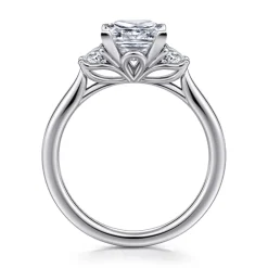Discount Gabriel & Co. Devon - 14K White Gold Princess Cut Three Stone Lotus Diamond Engagement Ring