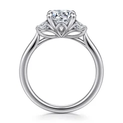 Hot Gabriel & Co. Devon - 14K White Gold Round Three Stone Lotus Diamond Engagement Ring