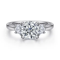 Hot Gabriel & Co. Devon - 14K White Gold Round Three Stone Lotus Diamond Engagement Ring