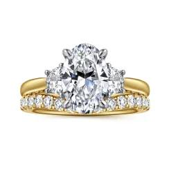 Online Gabriel & Co. Devon - 14K White-Yellow Gold Oval Three Stone Lotus Diamond Engagement Ring