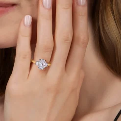 Online Gabriel & Co. Devon - 14K White-Yellow Gold Oval Three Stone Lotus Diamond Engagement Ring