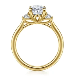 Sale Gabriel & Co. Devon - 14K Yellow Gold Oval Three Stone Lotus Diamond Engagement Ring