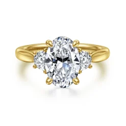 Sale Gabriel & Co. Devon - 14K Yellow Gold Oval Three Stone Lotus Diamond Engagement Ring
