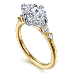 New Gabriel & Co. Devoted - 14K White-Yellow Gold Compass Prong Oval Diamond Engagement Ring