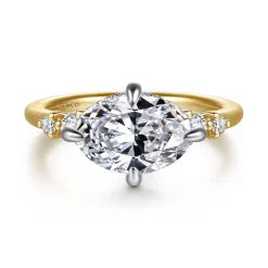 New Gabriel & Co. Devoted - 14K White-Yellow Gold Compass Prong Oval Diamond Engagement Ring