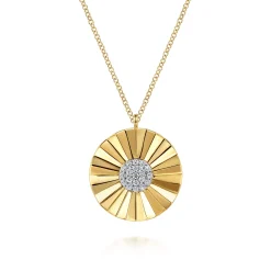 Gabriel & Co. Diamond Cut - 14K White and Yellow Gold Diamond Round Shape Necklace with Diamond Cut Texture