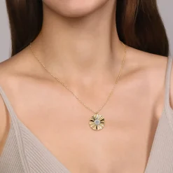 Gabriel & Co. Diamond Cut - 14K White and Yellow Gold Diamond Round Shape Necklace with Diamond Cut Texture