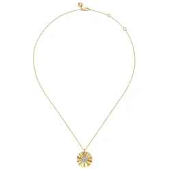 Gabriel & Co. Diamond Cut - 14K White and Yellow Gold Diamond Round Shape Necklace with Diamond Cut Texture