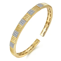 Hot Gabriel & Co. Diamond Cut - 14K Yellow Gold Demure Diamond Bangle Scallop Texture