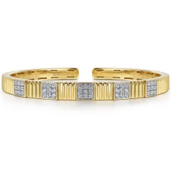 Hot Gabriel & Co. Diamond Cut - 14K Yellow Gold Demure Diamond Bangle Scallop Texture
