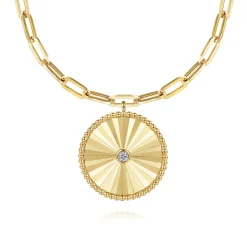 Discount Gabriel & Co. Diamond Cut - 14K Yellow Gold Diamond Medallion Chain Necklace