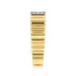 New Gabriel & Co. Diamond Cut - 14K Yellow Gold Diamond and Diamond Cut Texture Wide Band Ring