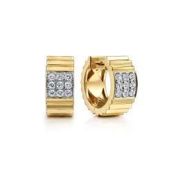 New Gabriel & Co. Diamond Cut - 14K Yellow Gold Diamond Huggie in size 15 mm With Diamond Cut Texture