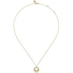 Sale Gabriel & Co. Diamond Cut - 14K Yellow Gold Diamond and Diamond Cut Texture Pendant Necklace