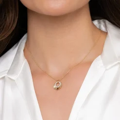 Sale Gabriel & Co. Diamond Cut - 14K Yellow Gold Diamond and Diamond Cut Texture Pendant Necklace