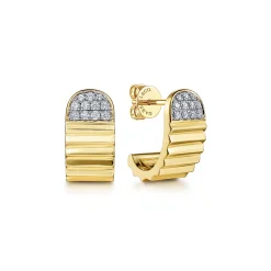 Gabriel & Co. Diamond Cut - 14K Yellow Gold Diamond J Stud in size 15mm With J-Back and Diamond Cut Texture