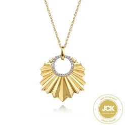 Gabriel & Co. Diamond Cut - 14K Yellow Gold Diamond Necklace With Diamond Cut Texture In Leaf Shape