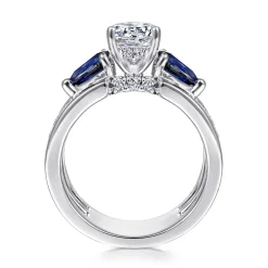Best Gabriel & Co. Divinity - 14K White Gold Round 3 Stone Sapphire and Diamond Engagement Ring