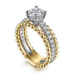 New Gabriel & Co. Dorian - 14K White-Yellow Gold Round Diamond Engagement Ring