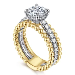 Discount Gabriel & Co. Dorian - 14K White-Yellow Gold Round Diamond Engagement Ring