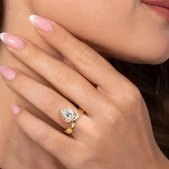 Sale Gabriel & Co. Dottie - 14K Yellow Gold Bezel Prong Bypass Pear Shape Diamond Engagement Ring