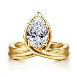 Sale Gabriel & Co. Dottie - 14K Yellow Gold Bezel Prong Bypass Pear Shape Diamond Engagement Ring